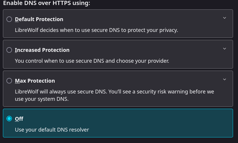 Librewolf DOH settings